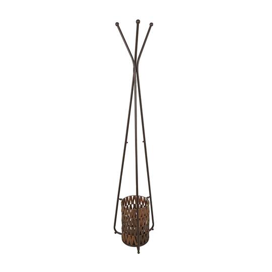 6ft. Brown Metal Geometric 3-Hanger Coat Rack with Basket